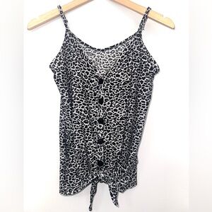 Leopard Print Button-Up Cami Top Tie Front Tank